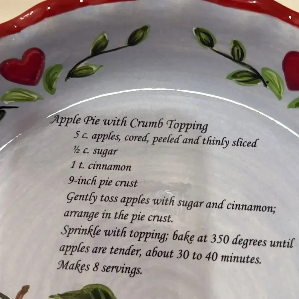 Pie Dish Red Blue Ceramic Baking Serving Cookware Recipe 9 3/4 X 1 3/4 In Tall